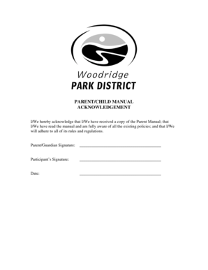 Parent/Child Manual Acknowledgement Form