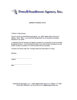 Broker of Record Letter