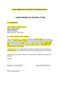 Agent/Broker of Record Letter