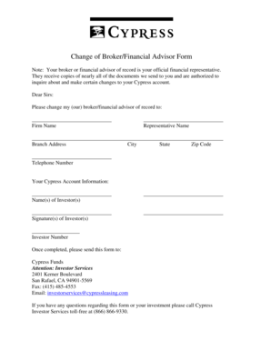 Change of Broker/Financial Advisor Form