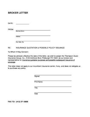 Broker Letter for Insurance Quotation