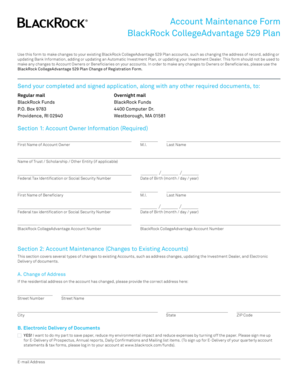 BlackRock CollegeAdvantage 529 Plan Account Maintenance Form