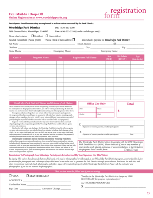 Woodridge Park District Registration and Waiver Form