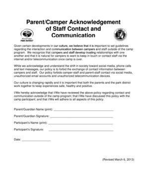 Parent/Camper Acknowledgement of Staff Contact