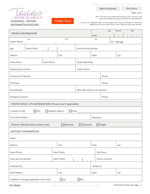 Pediatrics Patient Information Record Form