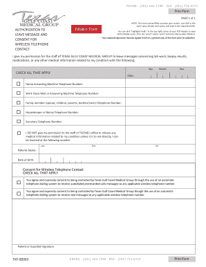Authorization to Leave Message and Consent for Wireless Telephone Contact