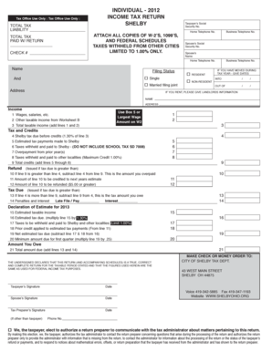 Shelby Ohio Individual Income Tax Return