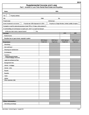 2010 Supplemental Income and Loss Form