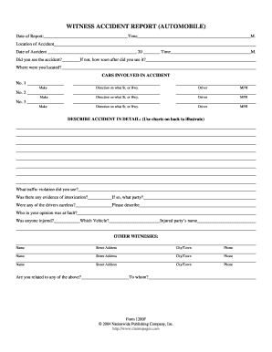 Witness Accident Report (Automobile)