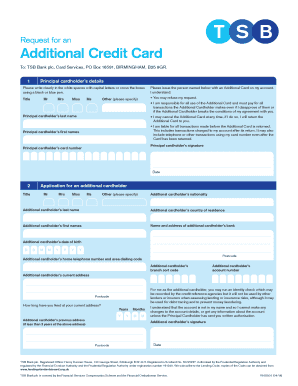 TSB Bank Additional Credit Card Request Form