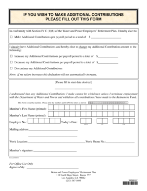 Water and Power Employees’ Retirement Plan Additional Contributions Form