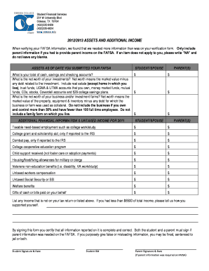 2012/2013 Assets and Additional Income Verification Form
