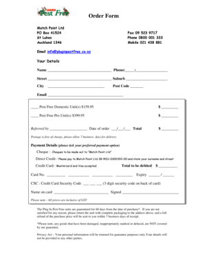 Domestic order form