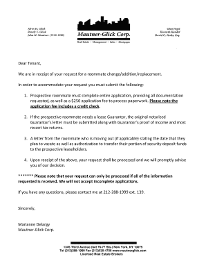 New York Roommate Change Request Form