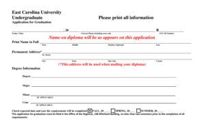 East Carolina University Undergraduate Application for Graduation
