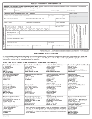 Arizona Request for Copy of Birth Certificate
