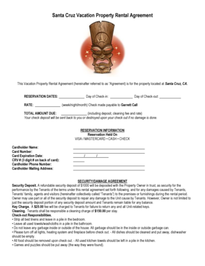 Santa Cruz Vacation Property Rental Agreement