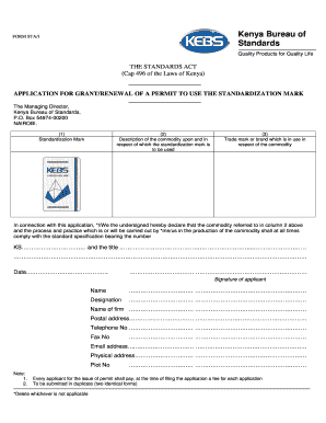 Kebs Standardization Mark Application Form - Fill Online ...