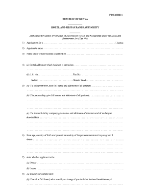 Kenya Hotel and Restaurant Licence Application