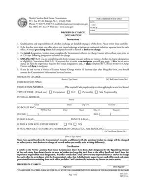 North Carolina Broker-in-Charge Declaration Form