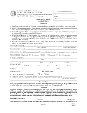 North Carolina Broker-in-Charge Declaration Form