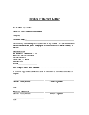 Broker of Record Letter
