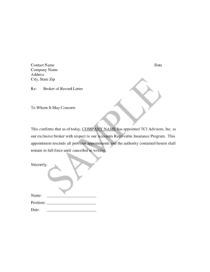 Broker of Record Letter