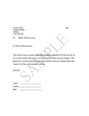 Broker of Record Letter