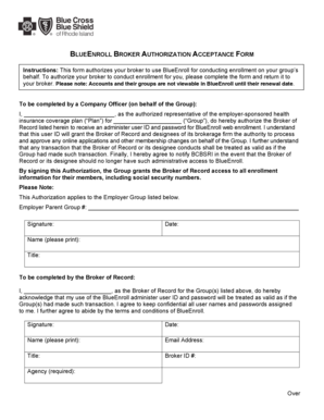 BlueEnroll Broker Authorization Acceptance Form