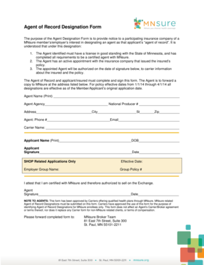 MNsure Agent of Record Designation Form