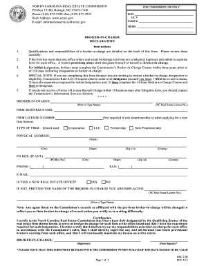 North Carolina Broker-in-Charge Declaration