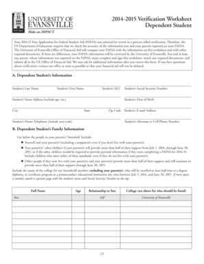 2014-2015 Verification Worksheet