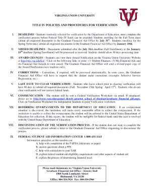 Virginia Union University Title IV Verification Form
