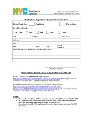 W-2 Duplicate Request and Information Correction Form