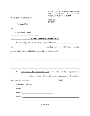 Stipulated Parenting Plan