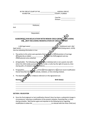 Florida Relocation Agreement with Minor Child