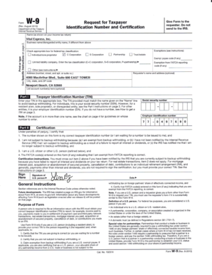 IRS Form W-9 Request for Taxpayer Identification Number and Certification