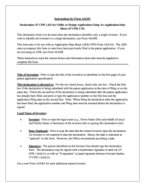Form AIA/01 Declaration for Utility or Design Application