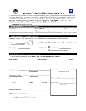 Credit Card Billing Authorization Form