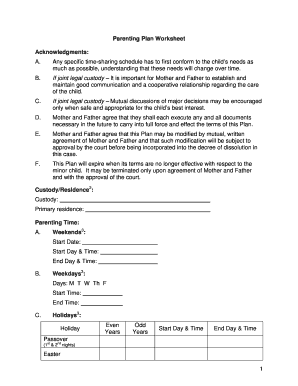 Parenting Plan Worksheet