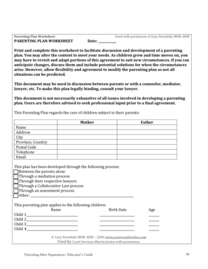 Parenting Plan Worksheet