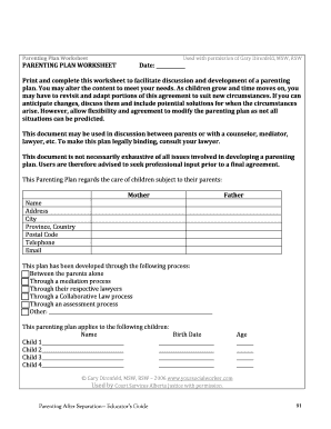 Parenting Plan Worksheet