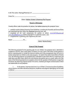 Indiana Parenting Plan Proposal
