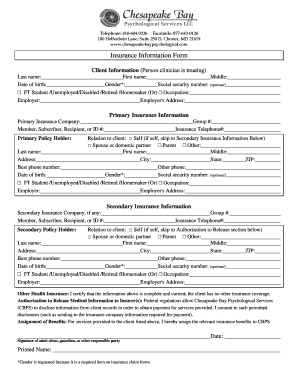 Chesapeake Bay Psychological Services Client Forms