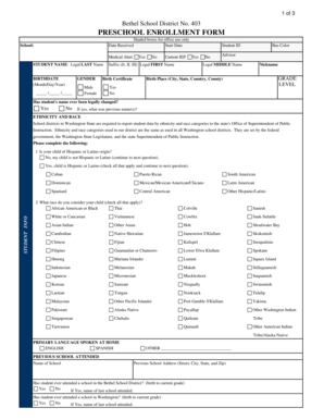 Bethel School District Preschool Enrollment Form