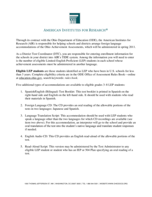 Ohio Achievement Assessments Language Translator Request Form