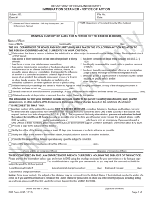 Immigration Detainer - Notice of Action