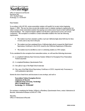 California Nonresident Tuition Exemption Request