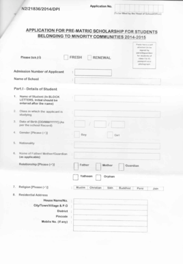 Pre-Matric Scholarship Application Form