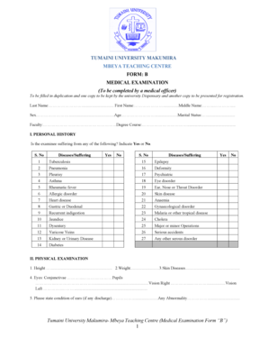Tumaini University Medical Examination Form B